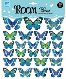 Наклейка   RKA 3301 Бабочки сине-зелен. 2 листа, голограмма,р-р 25 х 25 см, ПВХ, 3D/уп.12/. Наклейки декоративные, интерьерные, наклеёки на стекло и на мебель оптом со клада в Новосибриске.