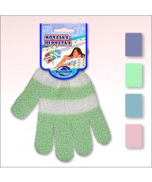 Мочалка-перчатка "Полосатик" 4 цв, MJ17-37 Товары для ванной оптом с доставкой по Дальнему Востоку. Большой каталог товаров для ванной оптом.