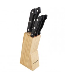 набор ножей Webber ВЕ-2241  6 предметов на деревянной подставке черн. ручка (12) оптом. Набор кухонных ножей в Новосибирске оптом. Кухонные ножи в Новосибирске большой ассортимент