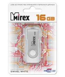 USB2.0 FlashDrives16Gb Mirex SWIVEL WHITEовокузнецк, Горно-Алтайск. Большой каталог флэш карт оптом по низкой цене со склада в Новосибирске.