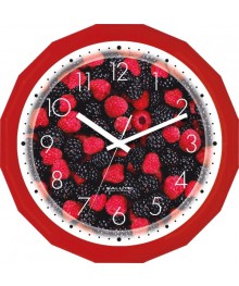 Часы настенные  Салют 28х28  П - Г1 - 190 ЯГОДЫ кругл пластик (10/уп)астенные часы оптом с доставкой по Дальнему Востоку. Настенные часы оптом со склада в Новосибирске.