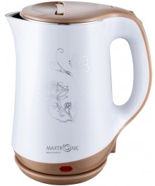 Чайник MAXTRONIC MAX-1015 бел+коричн (2,3л, двойн стенки, диск 1,8кВт) 12/упибирске. Чайник двухслойный оптом - Василиса,  Delta, Казбек, Galaxy, Supra, Irit, Магнит. Доставка