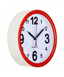 Часы будильник  B4-017 (диам 15 см) белый с красн Классикастоку. Большой каталог будильников оптом со склада в Новосибирске. Будильники оптом по низкой цене.