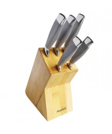 Набор ножей Alpenkok AK-2102 6 пр. на деревянной подставке (нерж.сталь) (6) оптом. Набор кухонных ножей в Новосибирске оптом. Кухонные ножи в Новосибирске большой ассортимент