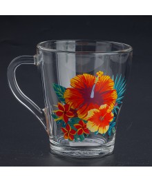 Кружка  стекло 250мл Тропические цветы  13с1649 (43836)керамики в Новосибирске оптом большой ассортимент. Посуда фарфоровая в Новосибирскедля кухни оптом.
