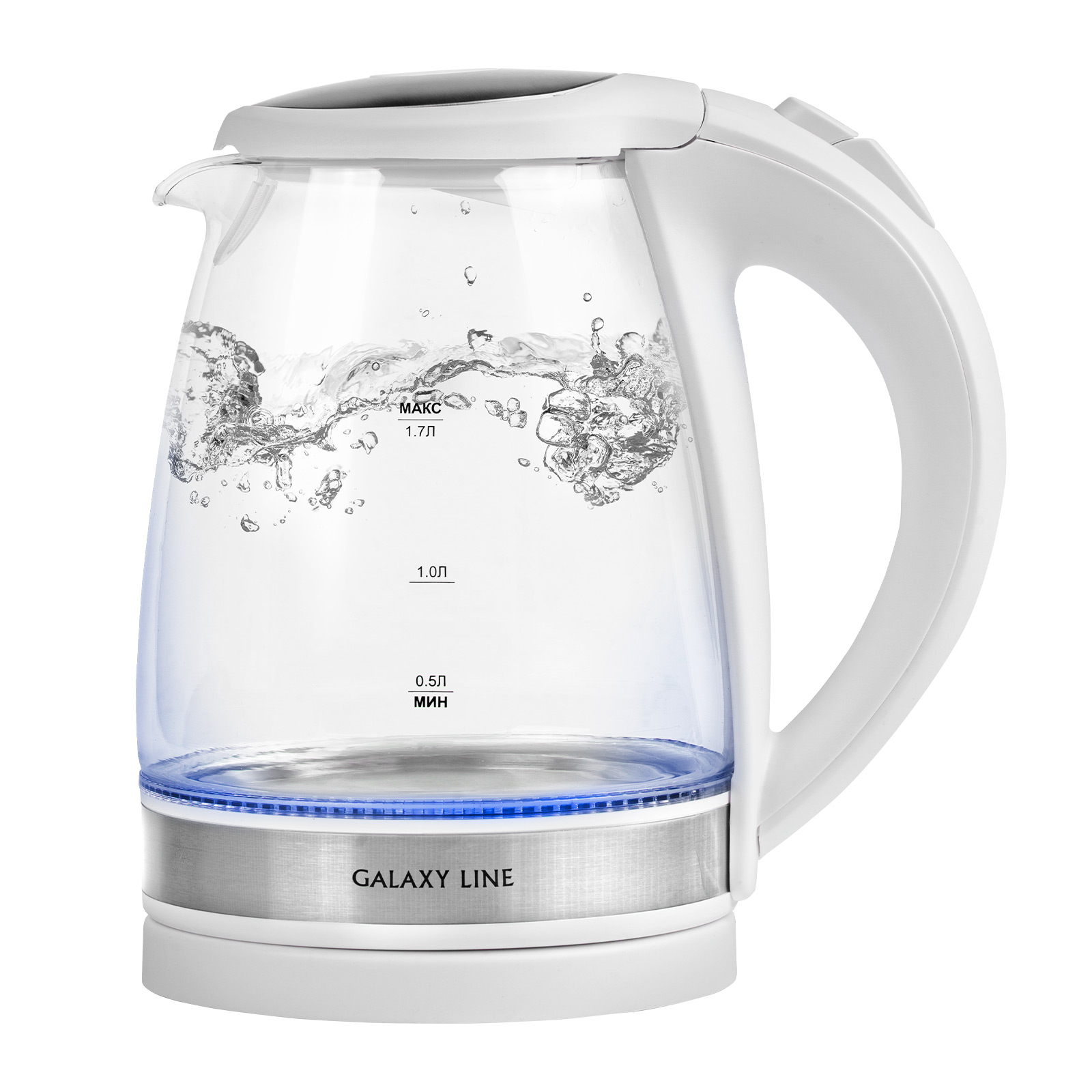 Чайник Galaxy LINE GL 0560 белый стеклян (2,2 кВт, 1,7л, светодиодн подсветка) 6/уп