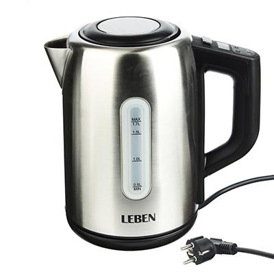 Чайник LEBEN T-9013С  поддержание темп., нерж, 1,7л, 1850Вт, 12/уп, (291-045)