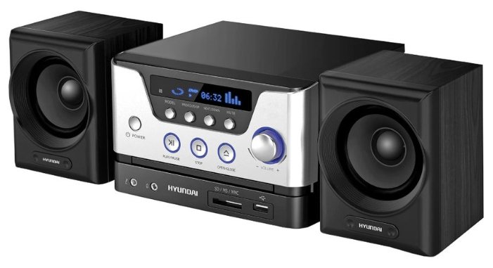 Микросистема Hyundai H-MS160 черный/серебристый (DVD/USB/MP3 караоке 2*6Вт FM)
