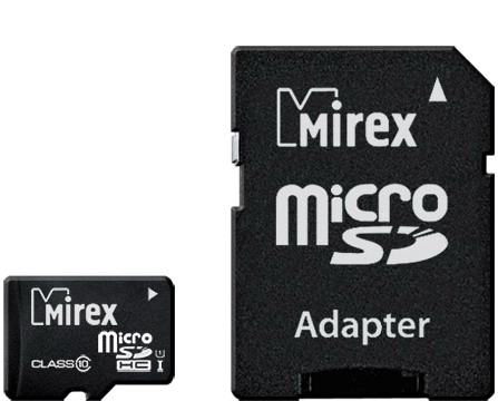Пам.MicroSDHC,16Gb Mirex (Class 10 UHS-I) + переходник SD