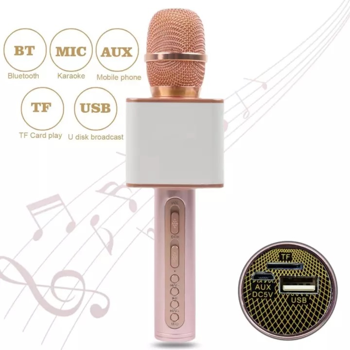 Микрофон SDRD SD-08 Розовый для караоке беспроводной (Bluetooth, динамики, USB/microSD)