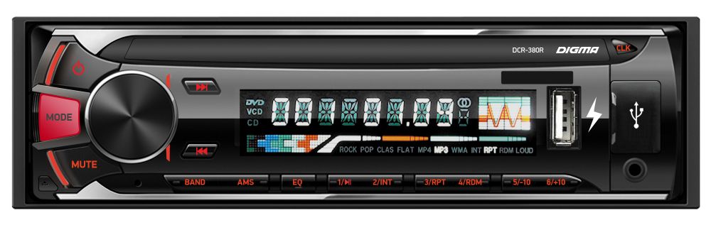 Авто магнитола  Digma DCR-380B (USB/SD/MMC/AUX MP3 4*45Вт 18FM син подсв)