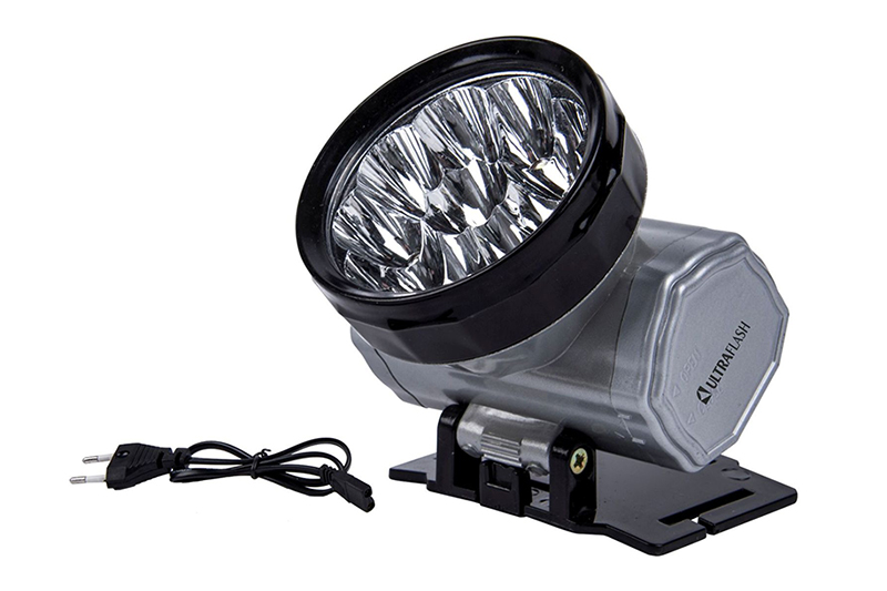 Фонарь  Ultra Flash  LED 5371 (налобн аккум 220В, серебро, 10 LED,2реж,пласт,бокс)
