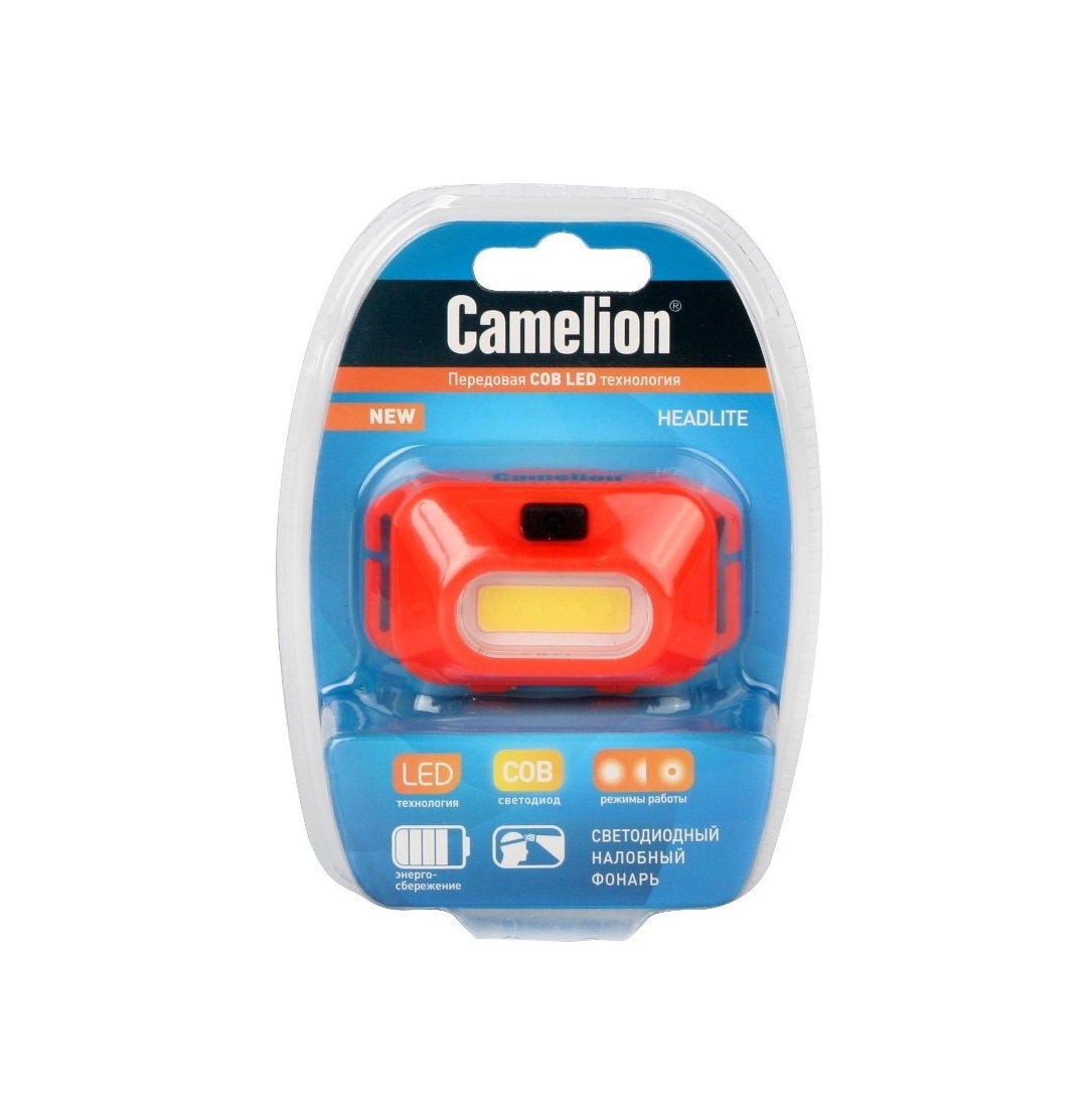 Фонарь  Camelion LED 5381 (фонарь налобн., оранж, 1Вт COB LED, 3реж., 3хААА, пласт, блист.)
