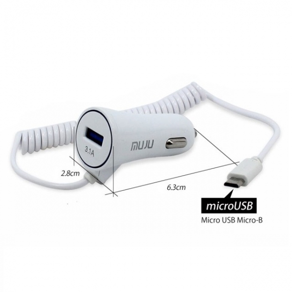 Переходник авто прикуривателя на 1 гнездо USB MUJU MJ- C07 (3100mA,5V, с кабелем microUSB 1м)
