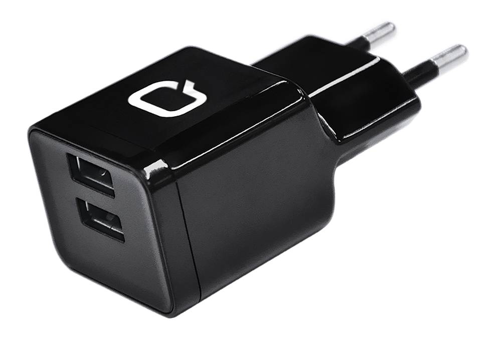 Блок пит USB сетевой Qumo Energy 2 USB, 2.1A, + Micro USB cable, черный