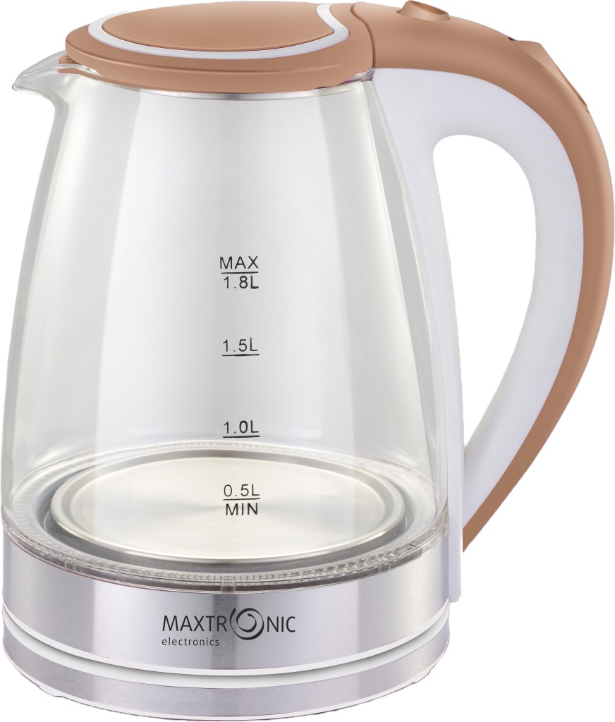 Чайник MAXTRONIC MAX-406 стекл, бел-коричн, нерж (1,8 кВт, 1,8 л) (12/уп)