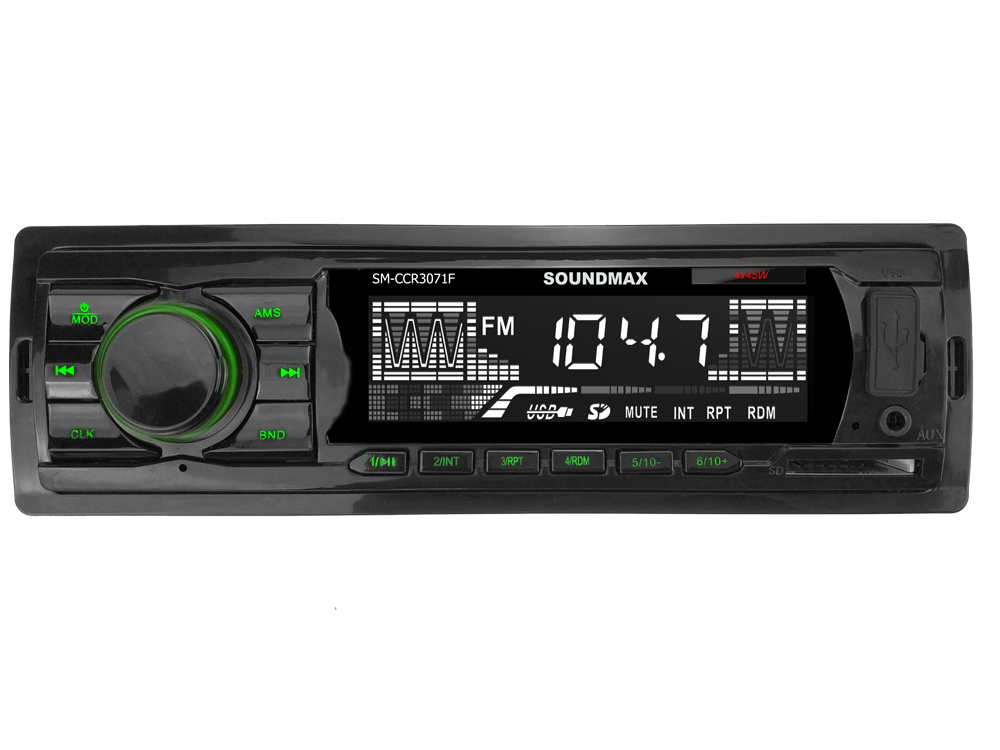 Авто магнитола  Soundmax SM-CCR3071F черный\G  (USB/SD, WMA/MP3 4*40Вт 18FM зелен подсветка)