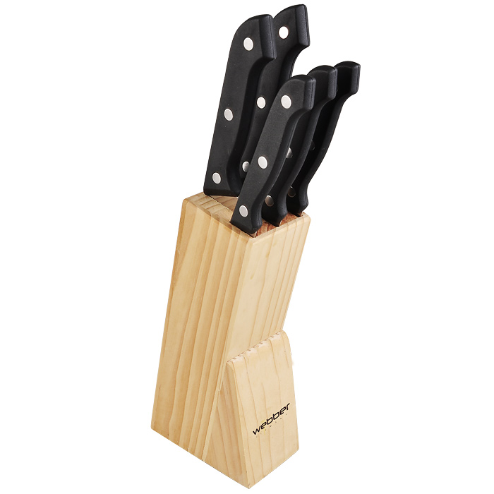 набор ножей Webber ВЕ-2241  6 предметов на деревянной подставке черн. ручка (12)