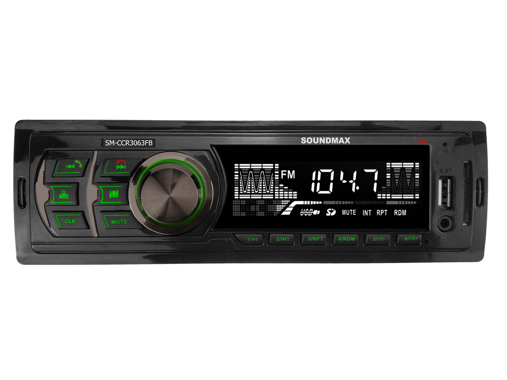 Авто магнитола  Soundmax SM-CCR3063FB черный\G (USB/SD, WMA/MP3 4*40Вт 18FM зелен подсветка)