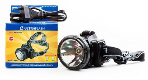 Фонарь  Ultra Flash  LED 5366 (налобн аккум 220В,черный,0,5 Ватт LED,2реж,пласт,бокс)