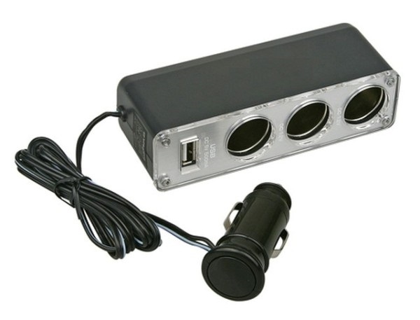 Разветвитель авто прикуривателя на 3 гнезда, 12/24В, 1 гнездо USB TDS TS-CAU23 (WF-0096) (3+USB)