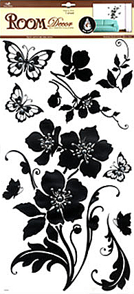 Наклейка   RDA 5625  цветы, бабочки со стразами, р.32х60см /уп.12/