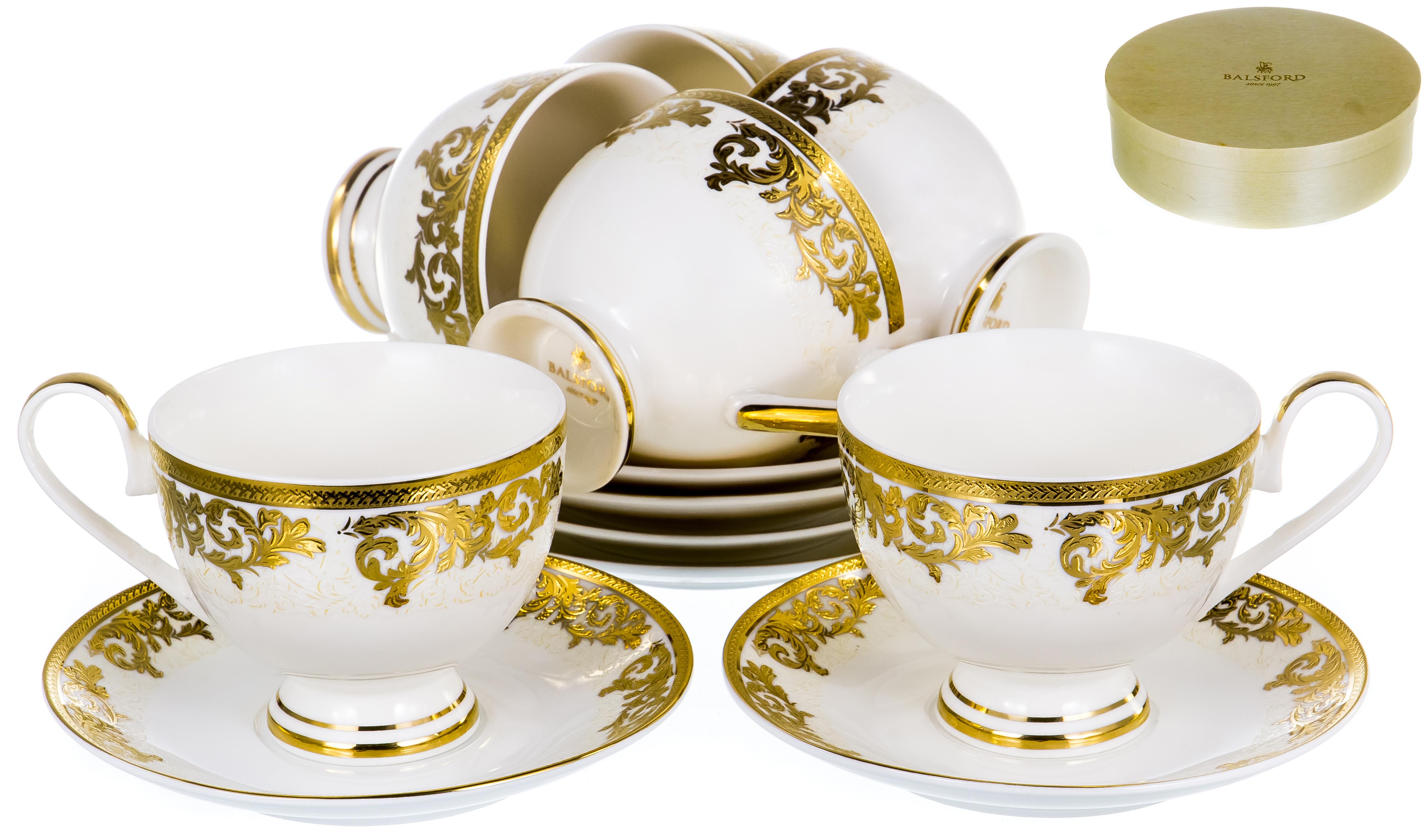 САКСОНИЯ, набор чайный (12) 6 чашек 230мл + 6 блюдец, золотой орнамент, под уп 125-14004