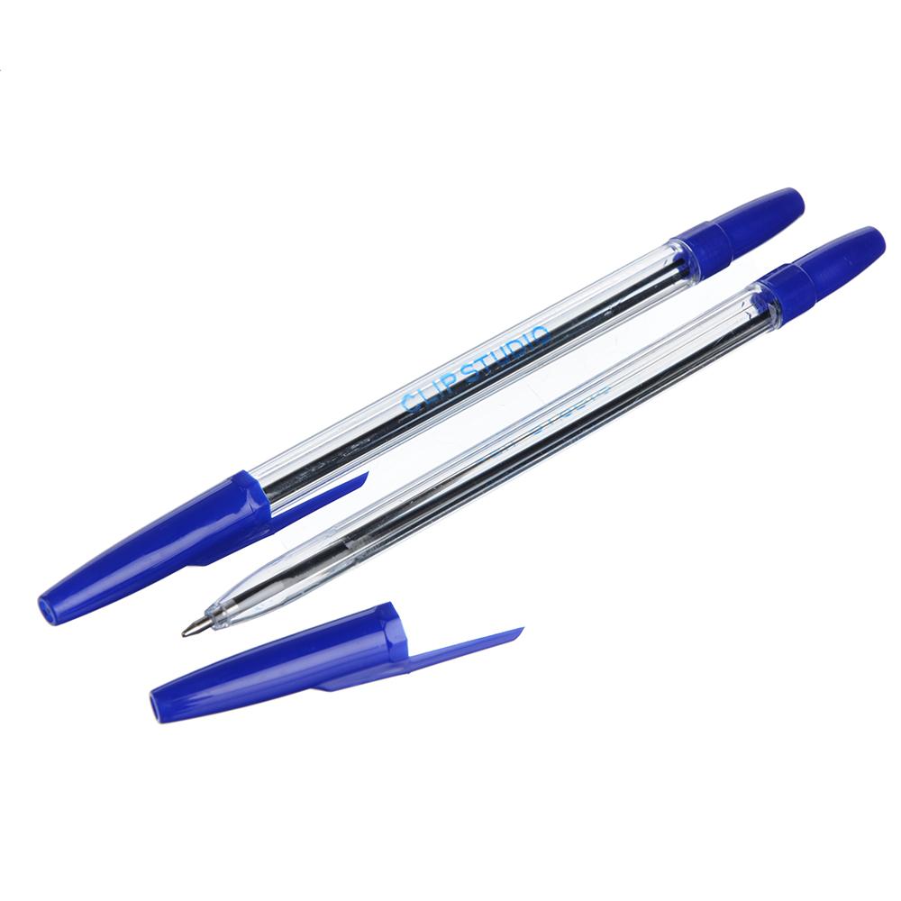 Ручка шариковая ClipStudio синяя, с прозрачным корпусом, линия 0,7 мм 50шт/уп