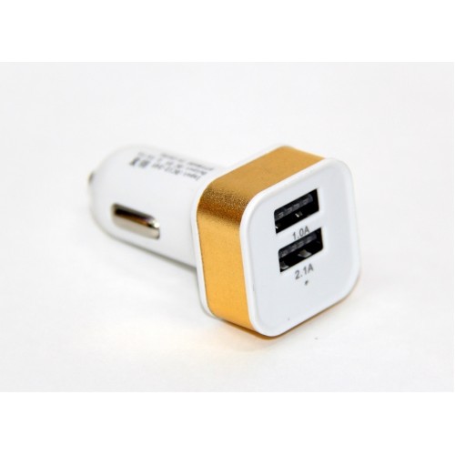 Авто зарядное устр-во  2 USB, 1A+2,1A (A8) (металлический,квадратный)