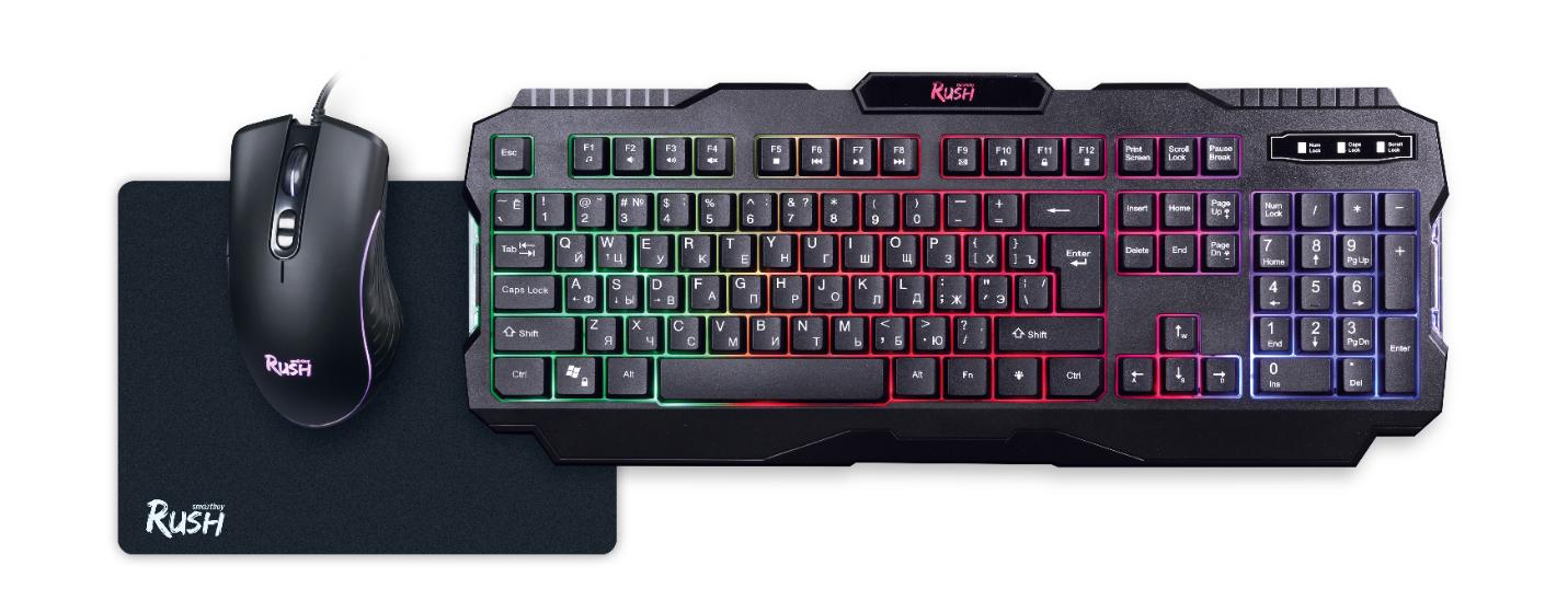 Комплект игровой клавиатура+мышь+коврик Smartbuy RUSH Shotgun черный (SBC-307728G-K)
