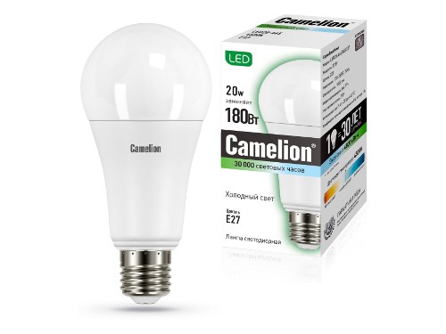Эл. лампа светодиодная Camelion LED-A65-20W-/845/E27(Лон 20Вт 220В, аналог 180 Вт) уп.1/10/100