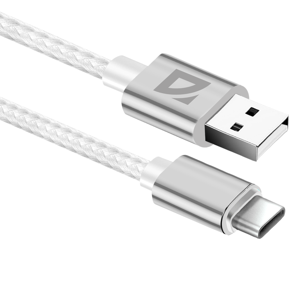 Кабель USB - TYPE C F85, white, 1м, 1,5А,нейлон пакет Defender