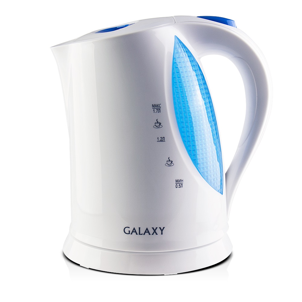 Чайник Galaxy GL 0217 бел/голуб 2,2кВт, 1,7л, скр нагр элемент, съемн фильтр, автооткл (8/уп)