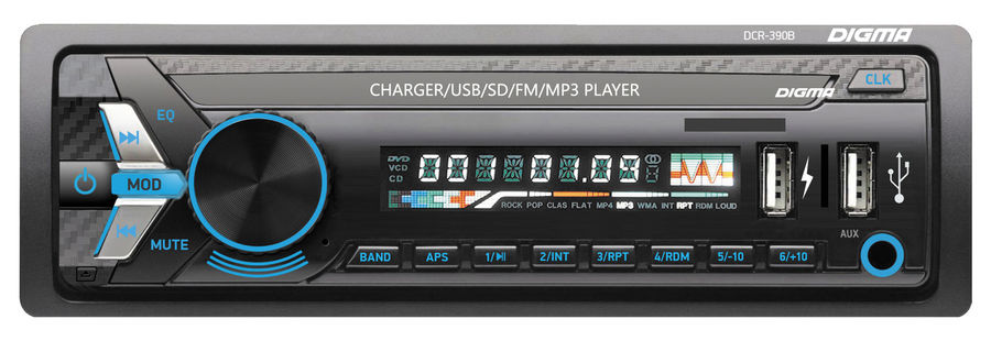 Авто магнитола  Digma DCR-390B (USB/SD/MMC/AUX MP3 4*45Вт 18FM син подсв)