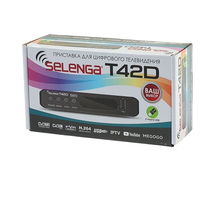 Цифровая TV приставка (DVB-T2) SELENGA Т42D (T2/C, 3 кнопки, Dolby, Wi-Fi, IPTV MEGOGO YouTube, бп)