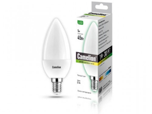 Эл. лампа светодиодная Camelion LED-C35- 5W-/830/E14(Свеча 5Вт 220В, аналог 50Вт) уп.1/10/100