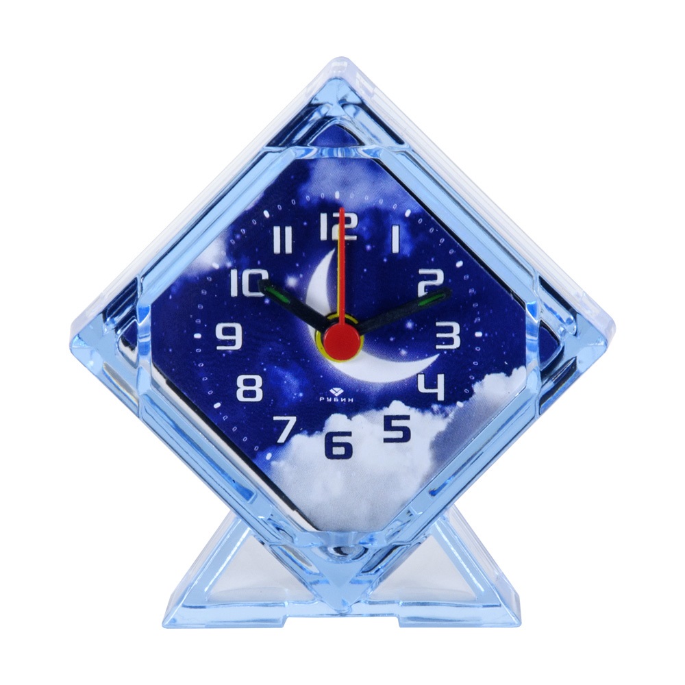 Часы будильник  B2-005 (7х7 см) синий "Лунная ночь"