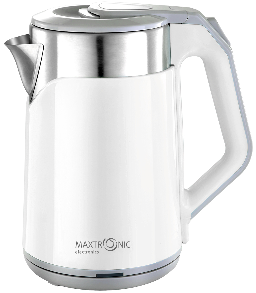 Чайник MAXTRONIC MAX-1017 бел+мет (2,3л, двойн стенки, диск 1,8кВт) 16/уп