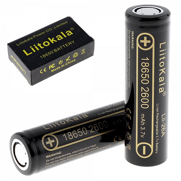 Акк  литиевый LiitoKala Lii-26A 18650 (2600mAh, 5000mA, 3.7V) 2шт/уп