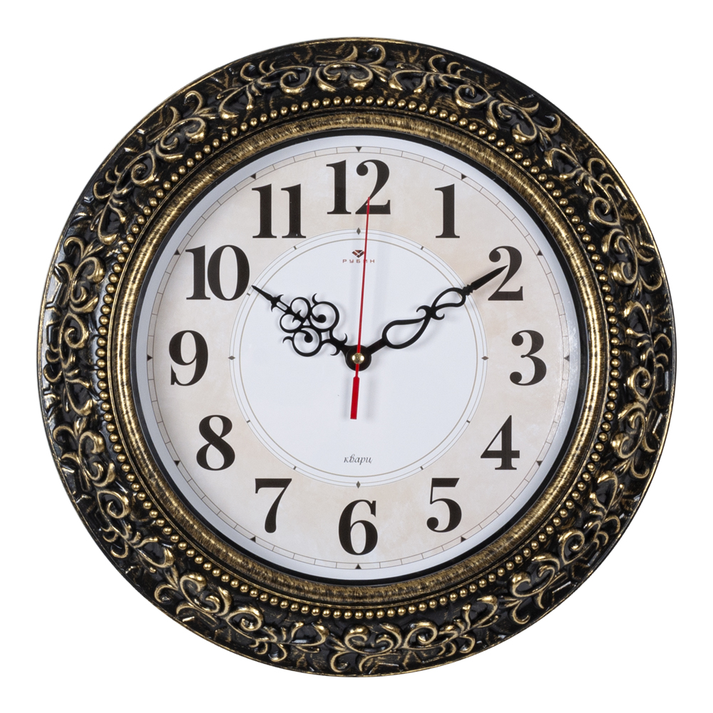 Часы настенные СН 3524 - 007 круг d=35 см, корпус черный с золотом "Классика" (10)