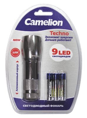 Фонарь  Camelion LED 5107-9  титан (9диодов, 3R3 в комплекте, металл, блистер уп.6/48