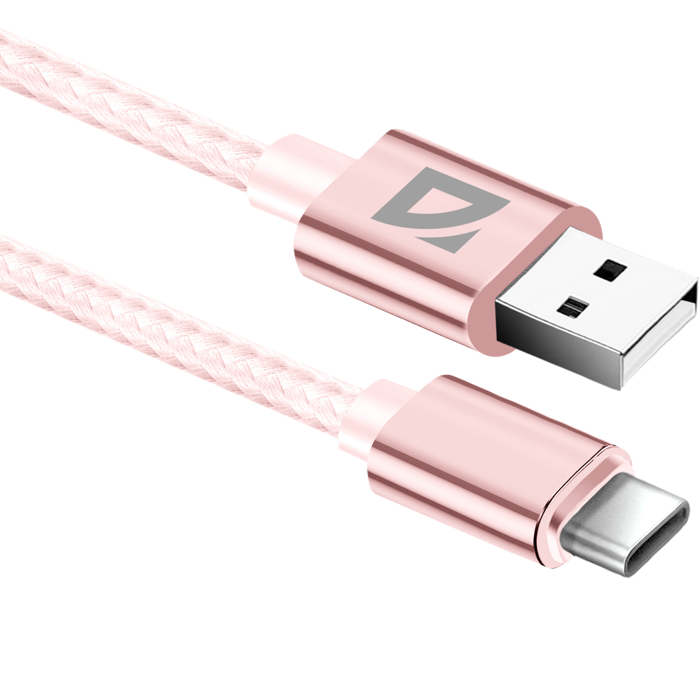 Кабель USB - TYPE C F85, pink, 1м, 1,5А,нейлон пакет Defender