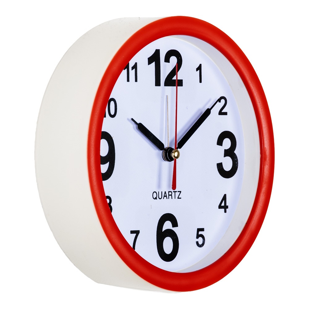 Часы будильник  B4-017 (диам 15 см) белый с красн Классика