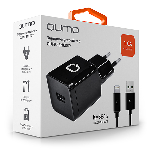 Блок пит USB сетевой Qumo Energy 1 USB, 1A, + Micro USB cable, черный
