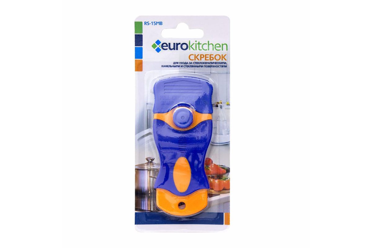 Скребок для очистки стеклокерамич.плит EUROKITCHEN RS-15MB оранжевый/синий