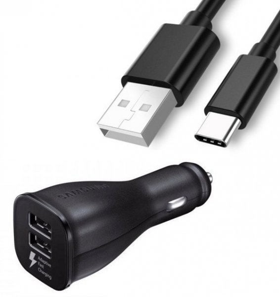 ЗУ в прикуриватель на 2 гнезда USB AV-349  + кабель Type-C (2000mA,5-9V)