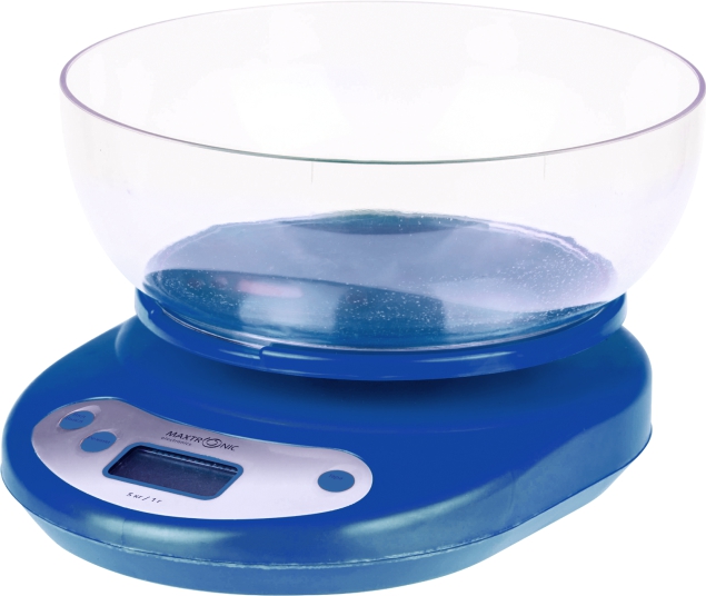 Весы кухонные MAXTRONIC MAX-1811C синие (кругл с чашей, электронные, 5 кг/1г) 24/уп