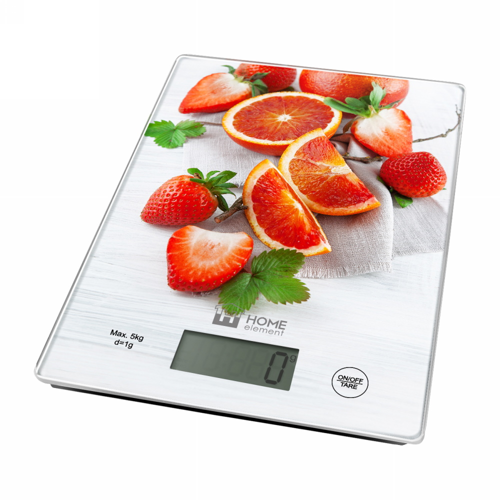 Весы кухонные HOME ELEMENT HE-SC932 фруктовый микс (электронные, круглые, 5 кг/1г) 12/уп