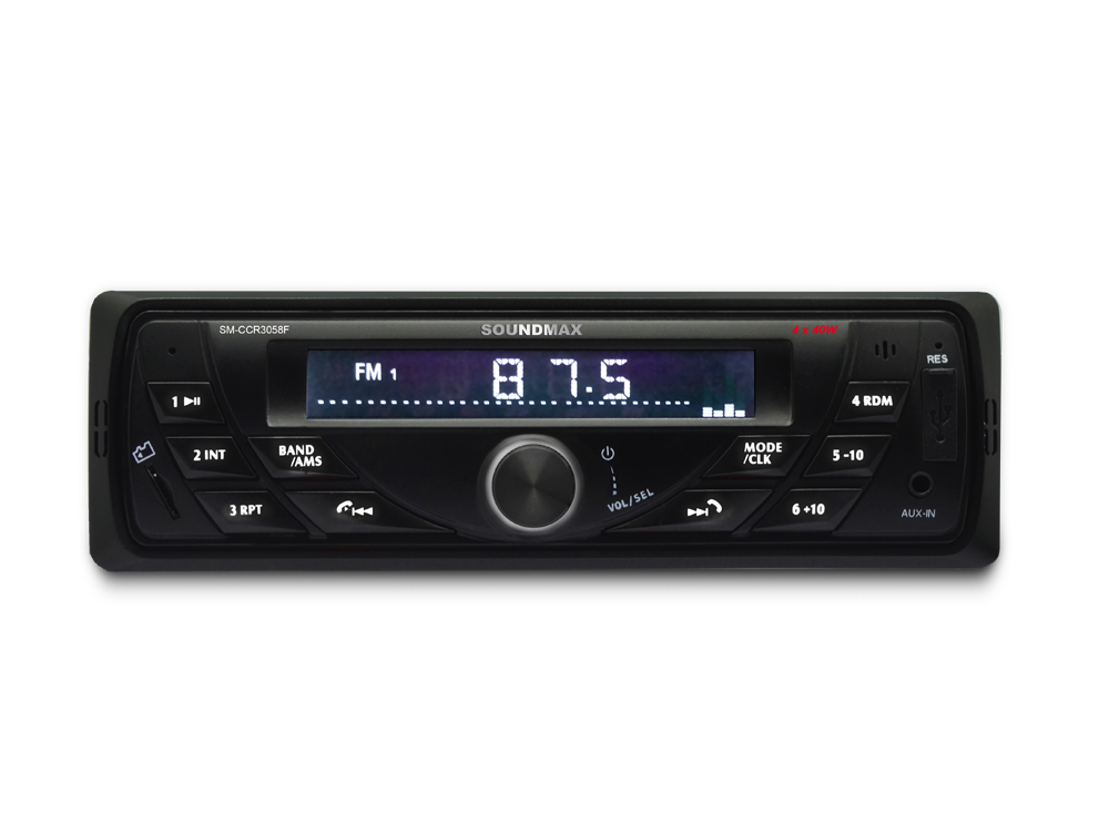 Авто магнитола  Soundmax SM-CCR3058F черный\W (USB/SD, WMA/MP3 4*40Вт 18FM бел подсветка)