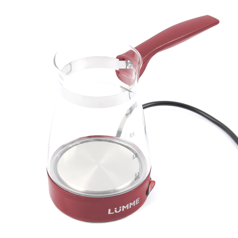 Турка электрическая LUMME LU-1630 бордовый гранат (600Вт, 500мл, стекло, автооткл) 12/уп